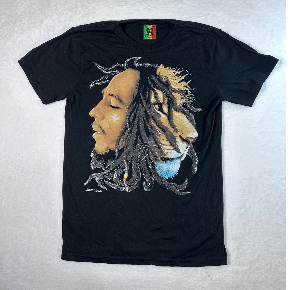 Bob Marley Zion Rootswear Lion Split Face Graphic T-Shirt Black Mens Medium 2004 - Picture 1 of 8